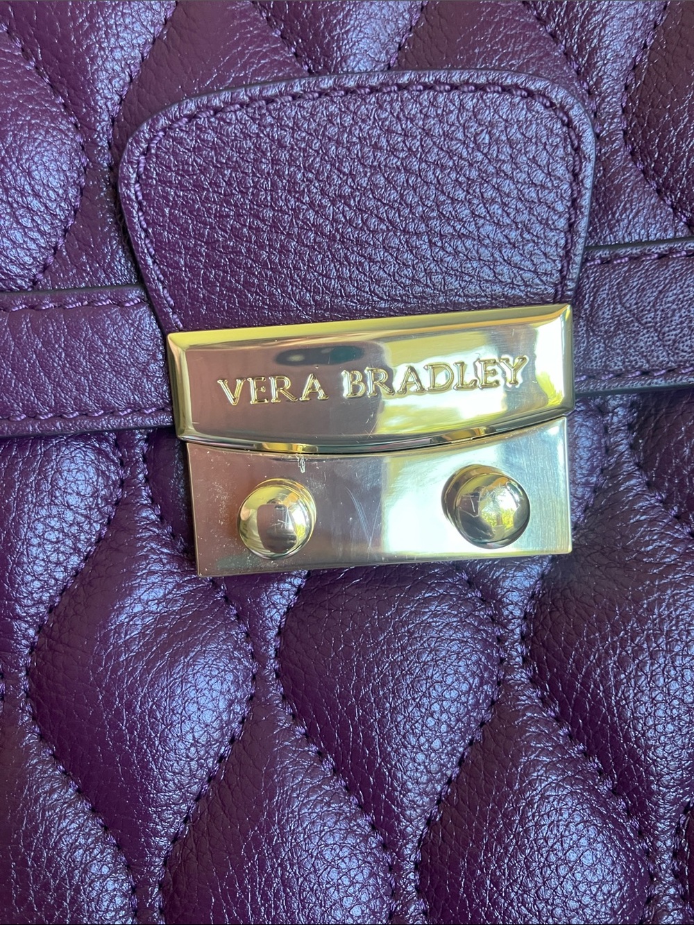 Vera Bradley Quilted Leather Stella Satchel in Aubergine, eggplant gold hardware - Picture 3 of 14